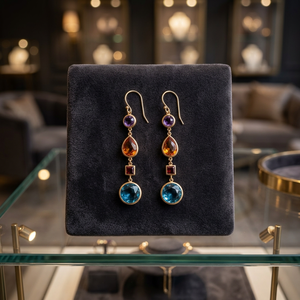 Multi Gemstone Trendy Drop Earrings Gold Plated Silver Bezel Set Topaz Jewelry for Women - Product Image 2