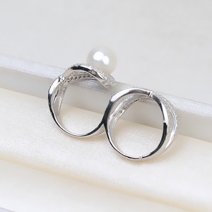 Bague double en argent S925 pour femme, design bouche ouverte, personnalisable, DIY, avec plateau vide semi-fini pour incrustation de perles - Product Image 3