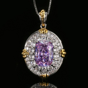 Parure de bijoux vintage écologique en cuivre et zircon violet plaqué or, avec collier et boucles d'oreilles en zircon cubique 10*14-6*8mm pour femme - Product Image 5