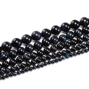 Perles rondes en œil de tigre bleu noir naturel pour la fabrication de bijoux, vente en gros, perles dispersées ST0241 - Product Image 2