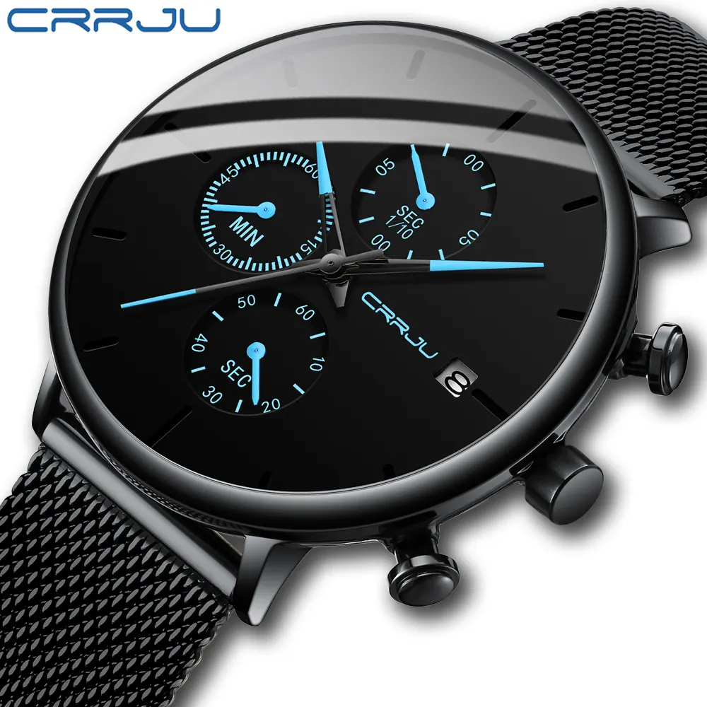 CRRJU original factory 2268 hotsell Men 30M Waterproof three small dials working hand watch for men