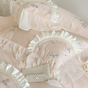 2024 thiết kế mới bộ đồ giường đặt 100% bông 100 đếm satin và ren quá trình Khăn trải giường Thiết lập thiết kế sang trọng - Product Image 6