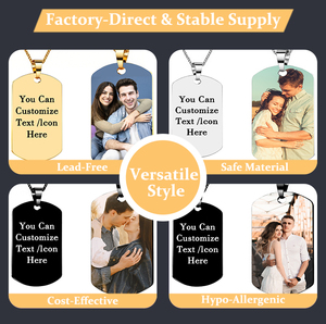 Collar de Pareja de Acero Inoxidable 304 Negro Cuadrado con Corazón, Ajustable, Personalizable con Letra, Foto o Identidad, para Regalo - Product Image 2