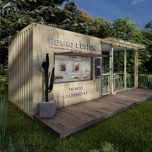Café modulaire en conteneur maritime de style rétro avec structure en acier de nouvelle conception, <span class=keywords><strong>façade</strong></span> en verre et fenêtre escamotable - Product Image 1