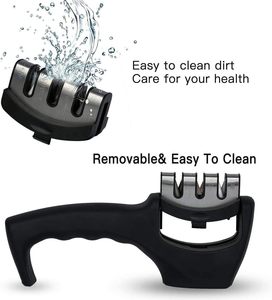 Kitchen Knife Sharpener Manual Eco-Friendly Multi-Grit <b>Black</b> 3-Stage Tungsten Steel Ceramic Blade Repair & <b>Polish</b> - Product Image 4