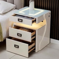 Mesita de Noche Inteligente para Dormitorio Personalizada con Lámpara Táctil/Voz LED, Cajón, Carga Inalámbrica, Caja Fuerte con Huella Digital y Audio
