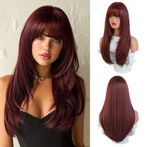 <span class=keywords><strong>Perruque</strong></span> longue et droite rose avec frange pour <span class=keywords><strong>femme</strong></span>, 26 pouces, rose néon, résistante à la chaleur, superposée, sexy, colorée, rose doré, pour cosplay - Product Image 6