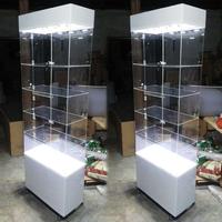 Vitrine rotative en verre personnalisée avec éclairage LED et serrure pour bijoux, montres, cosmétiques, accessoires de téléphonie mobile