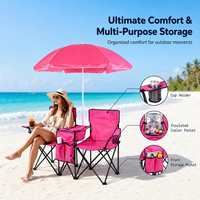 Chaise de plage pliable double avec parasol et table isotherme, cadre en Oxford 600D