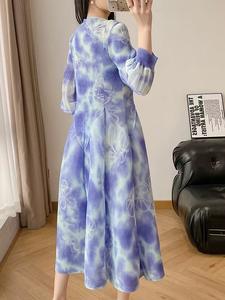 Abito Lungo Plissettato di Lusso da Donna, Vestito Aderente a Maniche Lunghe con Vita Alta, Elegante Motivo Tinta Unita in Chiffon - Product Image 3