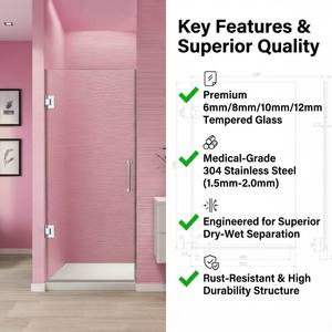 Porta <span class=keywords><strong>Doccia</strong></span> Moderna Senza Telaio in Vetro Temperato, MOQ 1 Set, Porta <span class=keywords><strong>Doccia</strong></span> Personalizzata con Cerniere Senza Telaio, Vetro Temperato 8mm Certificato CE - Product Image 2