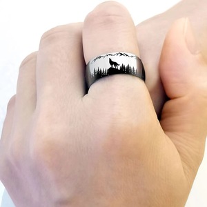 Wolf-Themed Outdoor <strong>Ring</strong> for <strong>Men</strong>, 8Mm Wide, Featuring a <strong>Black</strong> and Color in Stainless Steel, Suitable NS801865 - Product Image 2