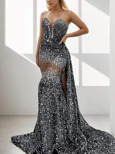 Maßgeschneiderte Elegante Rote Abendkleider mit Pailletten, Kristall-Strasssteinen und Schleppe für den Abschlussball 2026 für Schwarze Frauen, Illusion Luxus Abendkleider - Product Image 2