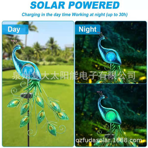 Lámpara Solar de Jardín con Forma de Pavo Real, Bola de Cristal Azul, LED, Decoración para Exteriores, Resistente al Agua, Independiente - Product Image 3