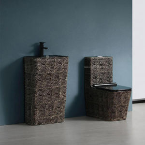 Appareil sanitaire moderne Toilette au sol Toilette de salle de bain et évier sur piédestal Ensemble céramique à lavage une pièce <span class=keywords><strong>WC</strong></span> Ensemble toilette - Product Image 3