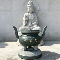 Grand brûleur d'encens rond en pierre de bléton avec deux oreilles relevées, urne de prière bouddhiste pour temple, thurible à vendre