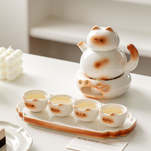 Juego de Té de Cerámica con Diseño de Gato Siamés, Taza, Bandeja y Tetera - Regalo para el Hogar, Oficina o Recepción - Product Image 1