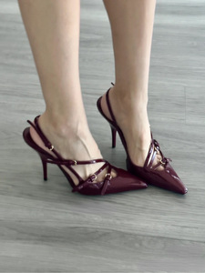 Factory Wholesale Patent Leather One-line With Cat-toe Sandals Feel Pointed Stiletto Heels Women Pu Insole Thin Hee - Product Image 6