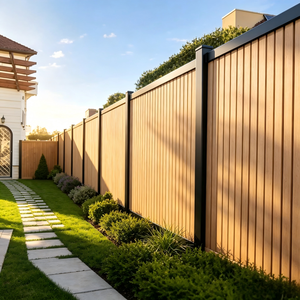 <span class=keywords><strong>Panneaux</strong></span> de clôture tubulaires 3D 5mm 1.5x2.5 et portes extérieures en WPC de 3m de long, couleur noyer, pour jardin, cour arrière et enclos pour chien - Product Image 2