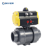 Vanne à boisseau sphérique pneumatique à union vraie en PVC/CPVC résistante à la corrosion, 1/2"-4" DN15-DN100, double action pour produits chimiques et eau