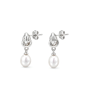 Pendientes de Plata de Ley 925 con Nudo de Amor y Perla, Regalo de Boda Moderno, Diseño de Joyería Clásica y Elegante - Product Image 2