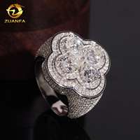 Offre Spéciale – Bague Trèfle en Argent Sterling 925 Massif Plaqué Rhodium, Sertie de Moissanite et Diamants, Coupe Poire, Style Hip Hop, pour Homme