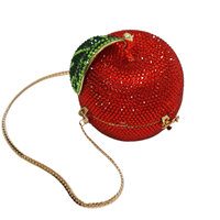 Luxe handtas met kristallen en strass steentjes, rode appelvormig, voor feestjes en bruiloften