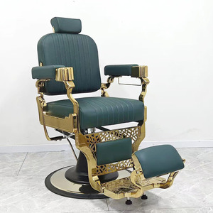Sillón de Barbería Hidráulico Vintage, Ajustable, para Corte de Cabello, Tapizado en Verde, Reclinable, con Reposapiés - Product Image 5