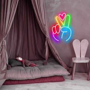Colourful Peace Hand Neon <span class=keywords><strong>Sign</strong></span> <span class=keywords><strong>Finger</strong></span> Peace <span class=keywords><strong>Sign</strong></span> Wall <span class=keywords><strong>Sign</strong></span> segno di vittoria luce al Neon per bambini camera da letto festa decorazioni per le vacanze - Product Image 5