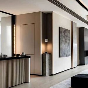 Buffet et armoire d'entrée intégrés en bois de style moderne personnalisable pour hôtel, salon - Product Image 3