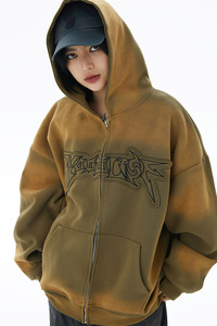 Sweat à capuche unisexe tendance Hip-Hop vintage, dégradé teinté, broderie patchwork, doublure en tissu éponge, écologique et respirant, idéal pour l'automne - Product Image 4