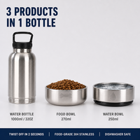 Bouteille d'eau en acier inoxydable 3-en-1 de 32 oz avec logo personnalisé, bols d'alimentation amovibles pour animaux de compagnie, isolation sous vide à double paroi, pour l'extérieur