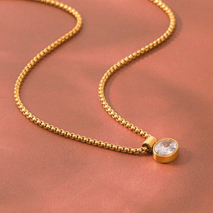High Polished <b>Long</b> Lasting Color Gold Plated Stainless Steel <b>Necklace</b> Inlaid Zircon Pendant for Women - Product Image 4