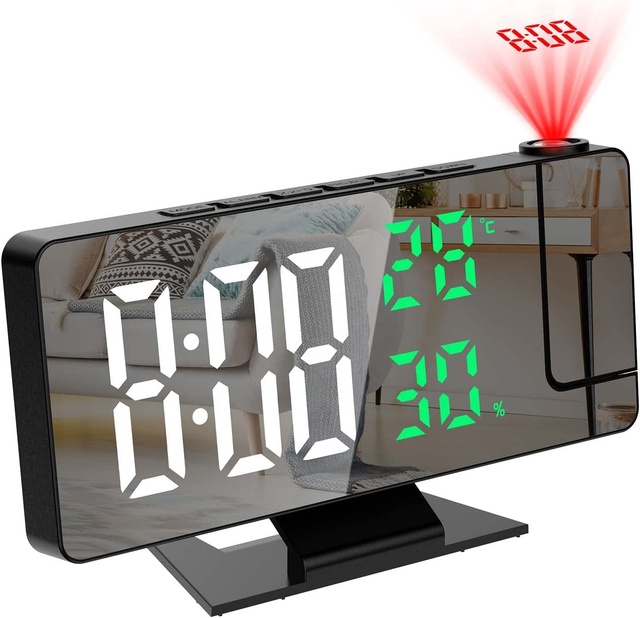 Projection Alarm Clock for Bedroom USB Charging Port, Snooze, Temperature & Humidity Display