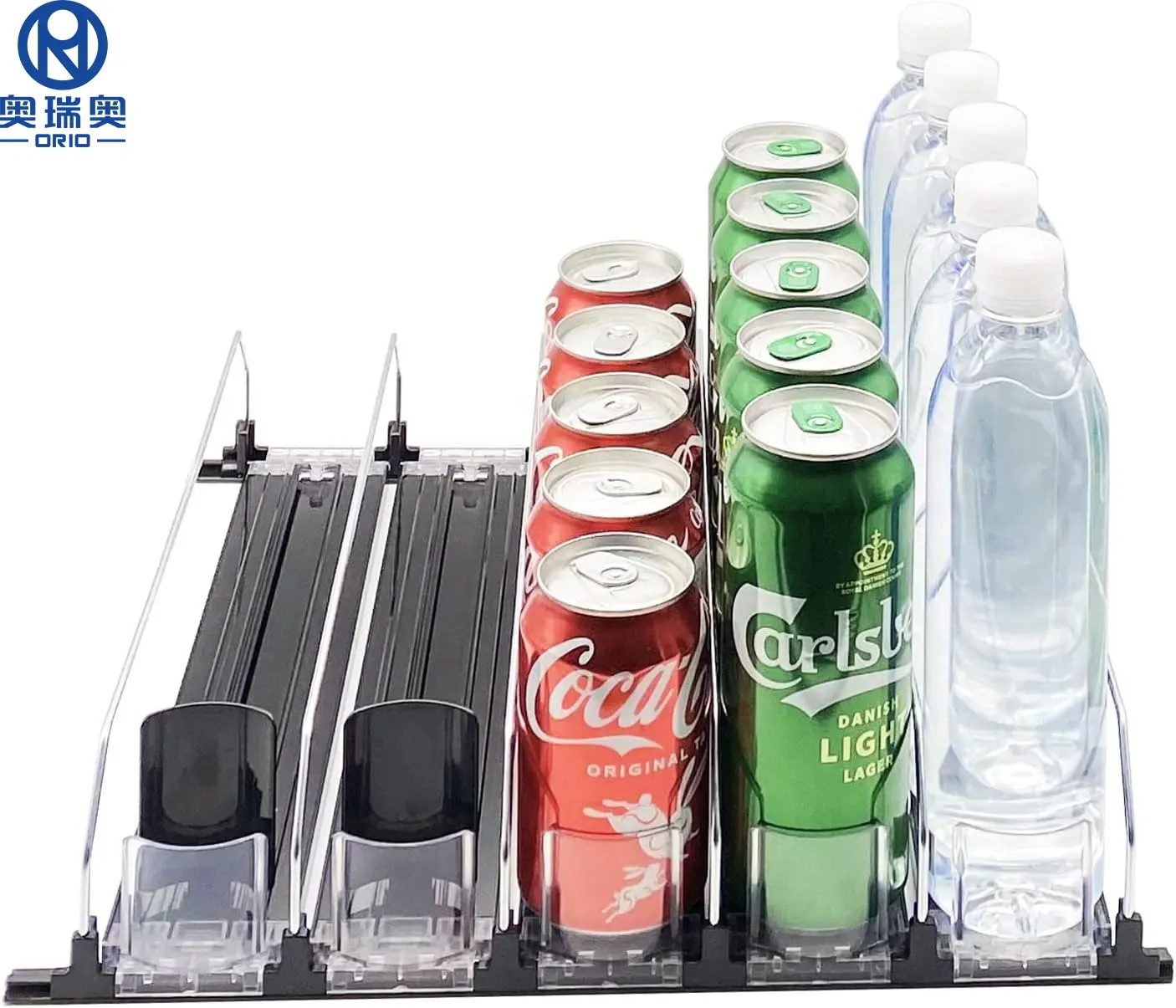 冷蔵庫用の幅調節可能なドリンクディスペンサーグライドソーダ缶冷蔵庫用オーガナイザーパントリー用の自動押しドリンクオーガナイザー