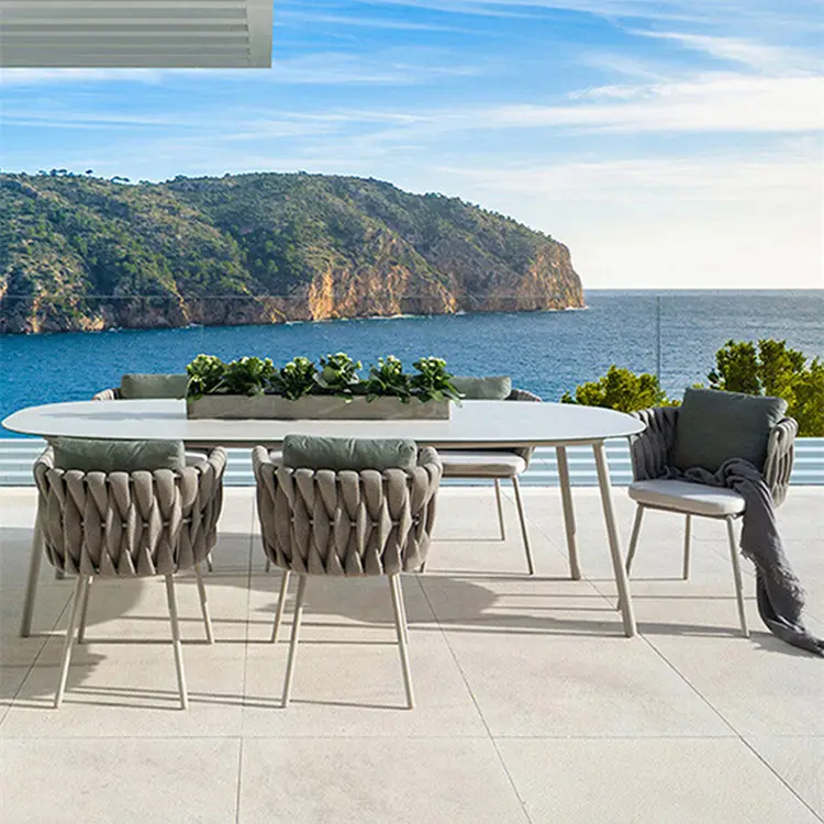 Tasarım lüks özelleştirilmiş tasarım bahçe mermer masa alüminyum 2022 Modern açık yemek restoran masa