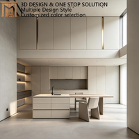 Italienische Luxus-Creme-Küchenschränke mit integrierter Essinsel, moderne grifflose maßgefertigte modulare Möbel für Villa und Loft
