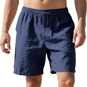Pantaloncini Estivi da Spiaggia per <span class=keywords><strong>Uomo</strong></span>, 95% <span class=keywords><strong>Lino</strong></span> 5% Poliestere, Leggeri, Casual, con Elastico in Vita, Taglio Dritto a 5 Punti - Product Image 3