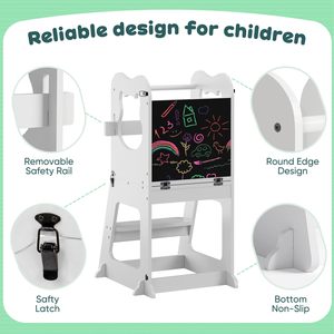 Bambino bianco in legno di apprendimento in piedi torre pieghevole Multi-funzionale bambino torre in piedi con lavagna e rotaie - Product Image 3