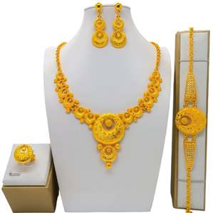 Parures de bijoux de mariage pour femmes, bijoux en <span class=keywords><strong>or</strong></span> de Dubaï 24 carats, vente en gros, bijoux plaqués <span class=keywords><strong>or</strong></span> de Dubaï, dernières nouveautés - Product Image 4