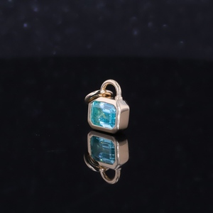 9K Yellow Gold with 5X7mm <b>Emerald</b> cut Lab Grown Gemstone Paraiba Lock Charm <b>Pendant</b> - Product Image 3