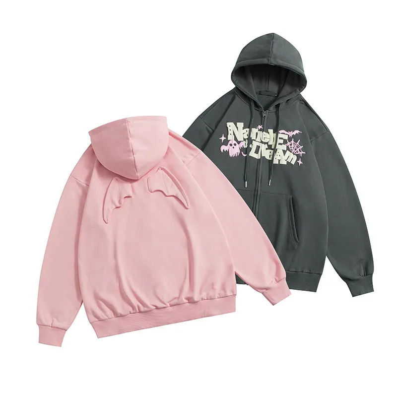 3D Wing Pink Thick Custom French Terry Cotton Spring Puffer Logo Foam Printing Oversize Hoodies