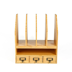 Estante de madera para archivos con cajones, organizador de escritorio de 4 niveles para libros de oficina, documentos, color madera natural, tipo vertical - Product Image 5
