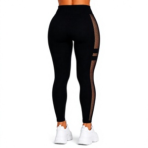 Leggings à taille haute pour femmes, avec panneaux en maille noire, extensibles, pour fitness, yoga et entraînement - Product Image 2