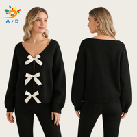 Vêtements pour femmes en gros d'usine : Cardigan élégant en polyester à col en V avec nœud, couleur unie, aspect tricoté en laine, séchage rapide et respirant