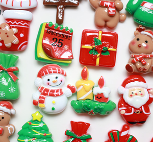 Mini Adornos Navideños para Manualidades, Decoración <span class=keywords><strong>de</strong></span> Pasteles, Cabujones <span class=keywords><strong>de</strong></span> Resina Planos Transparentes, Pintados a Mano, con Diseño Artístico <span class=keywords><strong>de</strong></span> Árbol, Reno y <span class=keywords><strong>Muñeco</strong></span> <span class=keywords><strong>de</strong></span> <span class=keywords><strong>Nieve</strong></span> - Product Image 3