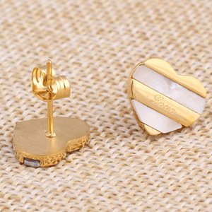 Heart Shape <b>Stud</b> <b>Earrings</b> Gold Plated Shell Love Engraved Fashion Jewelry Gift for Women - Product Image 4