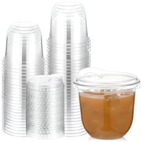 Gelas Togo PET Transparan Sekali Pakai Tanpa Sedotan dengan Tutup, 10 oz, Dasar Bulat, 50 Buah, untuk Kopi, Smoothie, Pesta, dan Katering