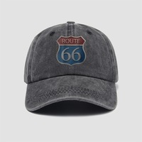 Casquette de baseball en coton lavé de qualité OEM ODM 1.1 avec patch personnalisé Route 66 pour les grossistes, usine BSCI, casquette vintage style papa, prix compétitif