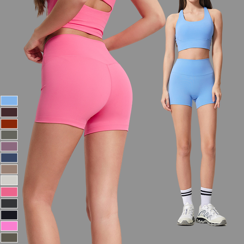 Wholesale Women's Gym Fitness Summer Workout Wear Brushed Hot Shorts No Front Seams High Waist Yoga Shorts